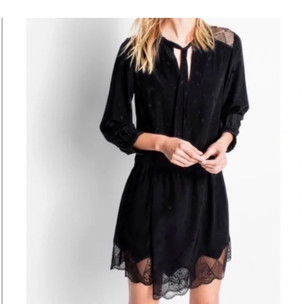 Zadig & Voltaire 100% Silk Riche Jac Deluxe Black Star Pattern Dress Womens M
